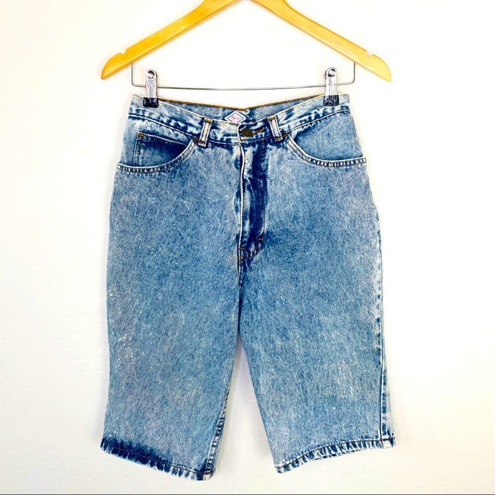Vintage 80’s acid wash high rise long jean shorts